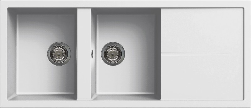 Elleci Unico 500 Lavello da Incasso 2 Vasche con Gocciolatoio Reversibile in Granitek Bianco - Dimensioni 116 x 50 cm