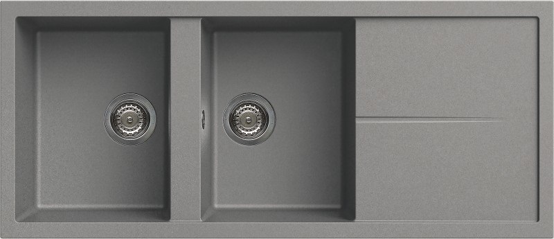 Elleci Unico 500 Lavello Incasso 2 Vasche con Gocciolatoio Reversibile 116 x 50 cm in Granitek Cemento