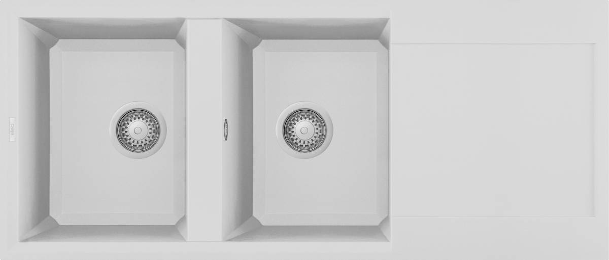 Elleci Easy 500 Lavello Incasso 2 Vasche con Gocciolatoio Reversibile 116x50 cm Granitek Bianco
