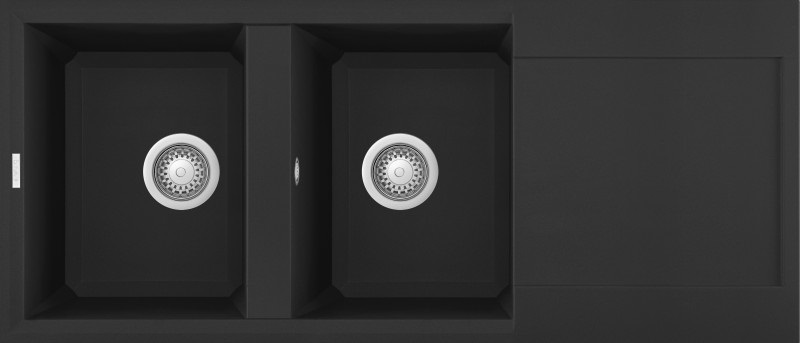 Elleci Easy 500 Lavello da Incasso 2 Vasche con Gocciolatoio Reversibile in Granitek Nero 40 - Dimensioni 116x50 cm