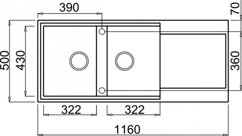 Elleci Easy 500 Lavello da Incasso 2 Vasche con Gocciolatoio Reversibile in Granitek Nero 40 - Dimensioni 116x50 cm
