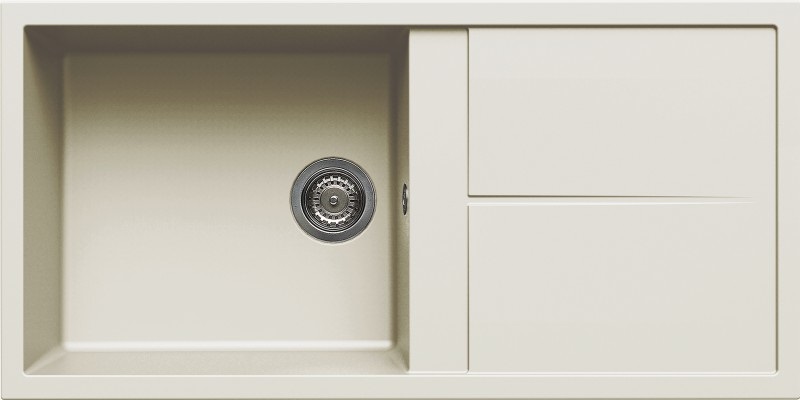 Elleci Unico 480 Lavello da Incasso 1 Vasca con Gocciolatoio Reversibile 100 x 50 cm Granitek Bianco Antico