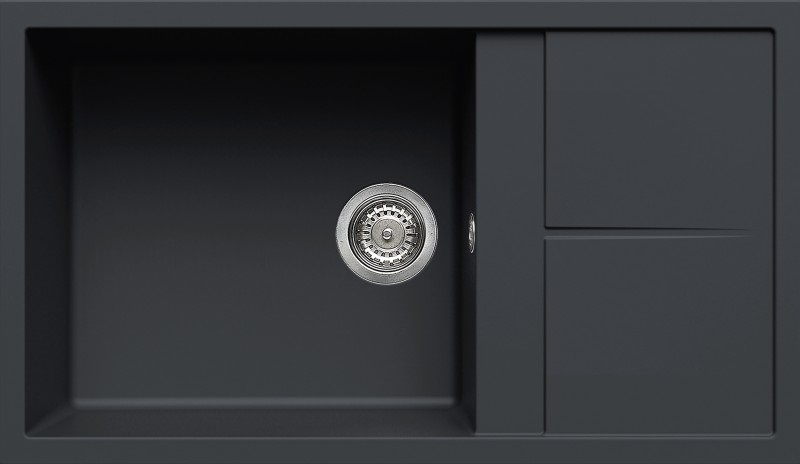 Elleci Unico 410 Lavello da Cucina 86x50 cm in Granitek Antracite con 1 Vasca e Gocciolatoio Reversibile