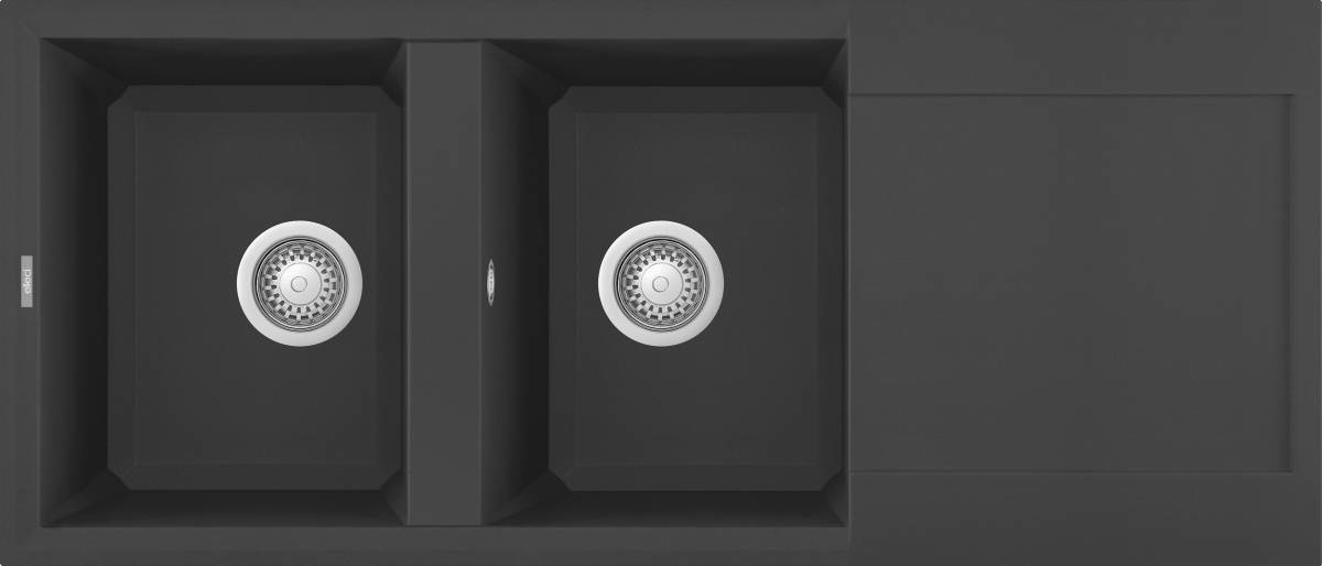 Elleci Easy 500 Lavello Incasso 2 Vasche con Gocciolatoio Reversibile in Granitek Antracite 116x50 cm