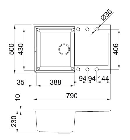 Elleci Easy 300 Lavello da Incasso 1 Vasca 79x50 cm in Granitek Bianco con Gocciolatoio Reversibile