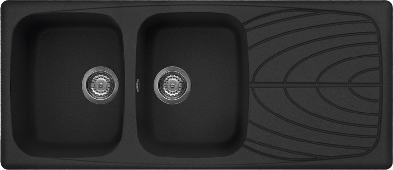 Elleci Master 500 Lavello montato su piano Rettangolare in Granitek Nero con 2 Vasche e Gocciolatoio Reversibile