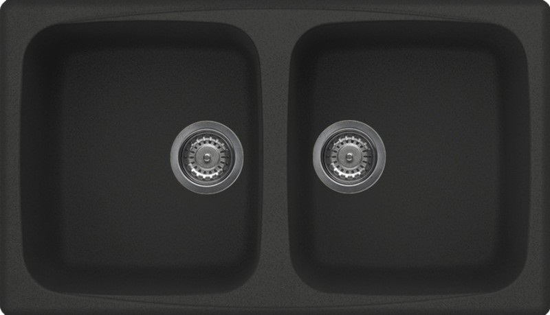 Elleci Master 450 Lavello Montato su Piano Rettangolare 2 Vasche in Granitek Nero 86 x 50 cm