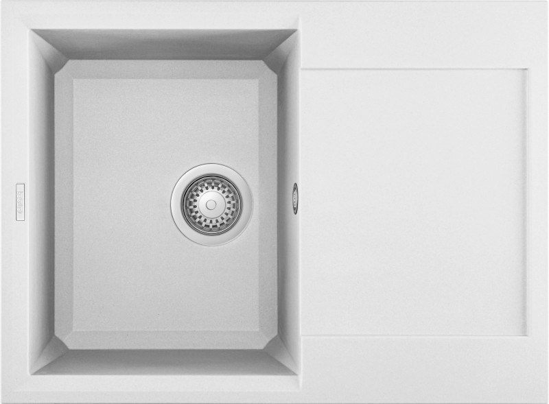 Elleci Easy 135 Lavello da Incasso 1 Vasca 68x50 cm in Granitek Bianco con Gocciolatoio Reversibile e Bordo Prismatico