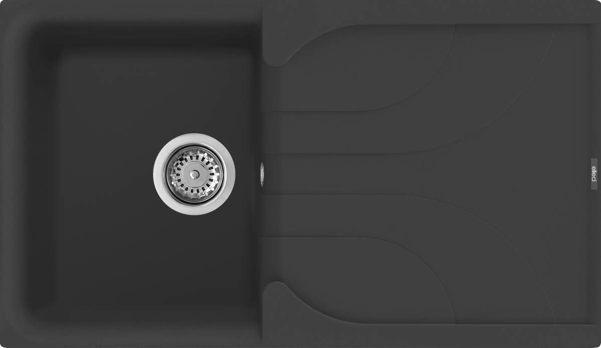 Elleci Ego 400 Lavello Montato su Piano Rettangolare in Granitek Nero con 1 Vasca e Gocciolatoio Reversibile