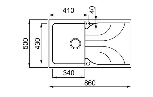 Elleci Ego 400 Lavello Montato su Piano Rettangolare in Granitek Nero con 1 Vasca e Gocciolatoio Reversibile