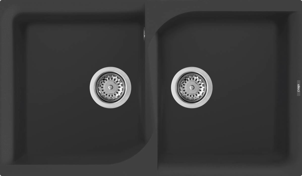 Elleci Ego 450 Lavello Montato su Piano Rettangolare in Granitek Nero con 2 Vasche