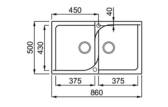 Elleci Ego 450 Lavello Montato su Piano Rettangolare in Granitek Nero con 2 Vasche
