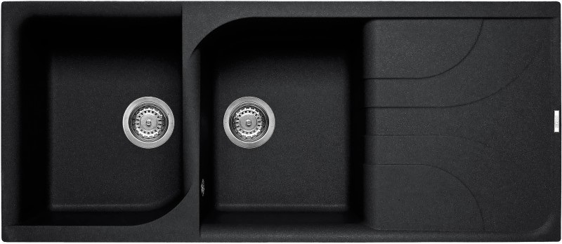 Elleci Ego 500 Lavello Montato su Piano Rettangolare in Granitek Nero 40 con 2 Vasche e Gocciolatoio Reversibile