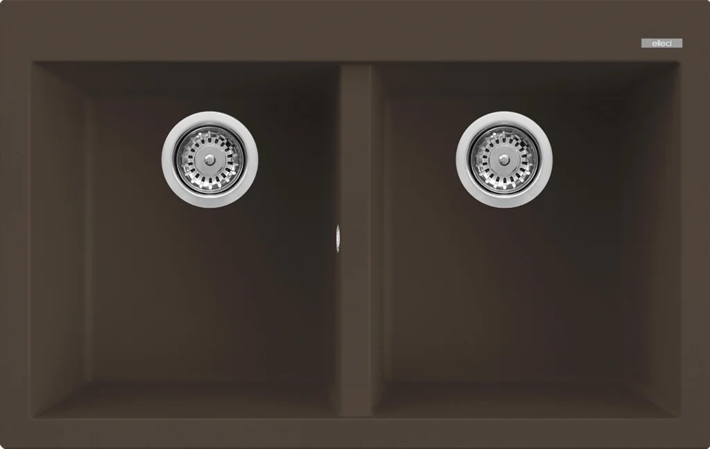 Elleci Lavello Quadra 350 G78 2 Vasche Sopratop 79x50 cm Granitek Espresso