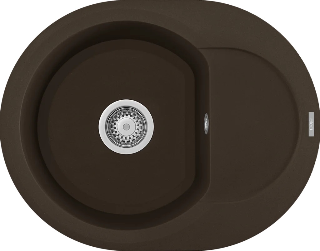 Elleci Easy Round 600 Lavello rotondo 1 vasca con gocciolatoio reversibile 60x47 cm in Granitek Espresso