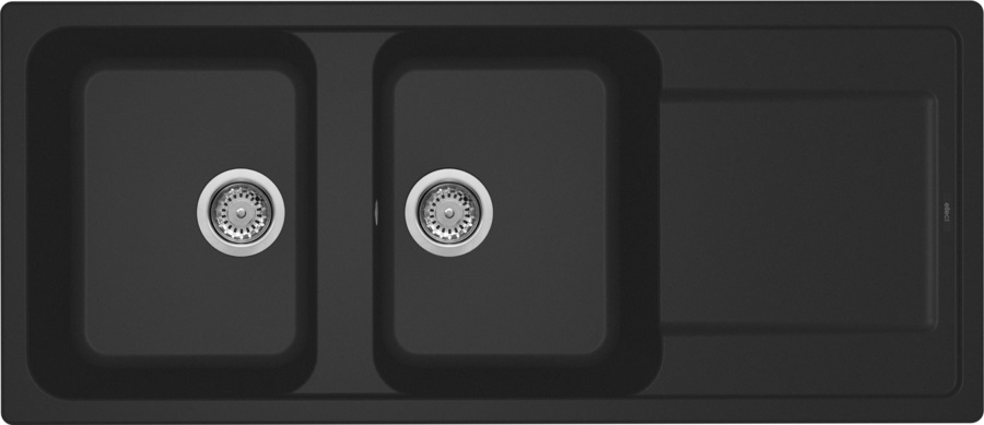 Elleci LIFE 500 Lavello da Incasso 2 Vasche Reversibile con Gocciolatoio, 116x50 cm, Granitek Nero