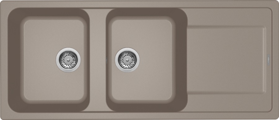 Elleci LIFE 500 Lavello da Incasso 2 Vasche con Gocciolatoio Reversibile in Granitek Tortora 43 - Dimensioni 1160 x 500 mm