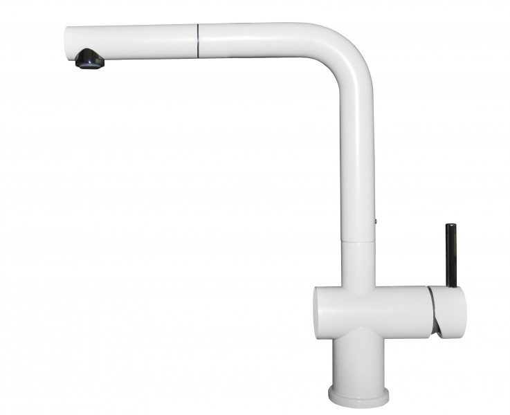 Elleci Stream Plus MKKSTP96 - Miscelatore Monocomando Cucina con Doccetta Estraibile, Canna Girevole, Finitura Keratek Bianco