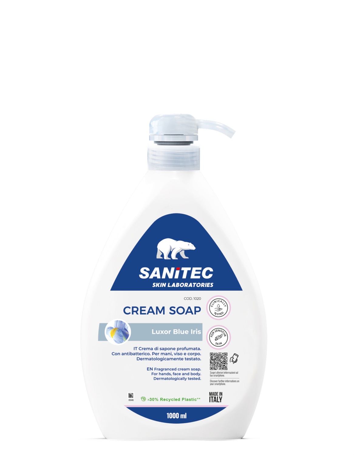 Sanitec Crema di Sapone Luxor Dispenser 1L - Dermatologicamente Testato, pH 5.5, con Glicerina e Antibatterico Naturale