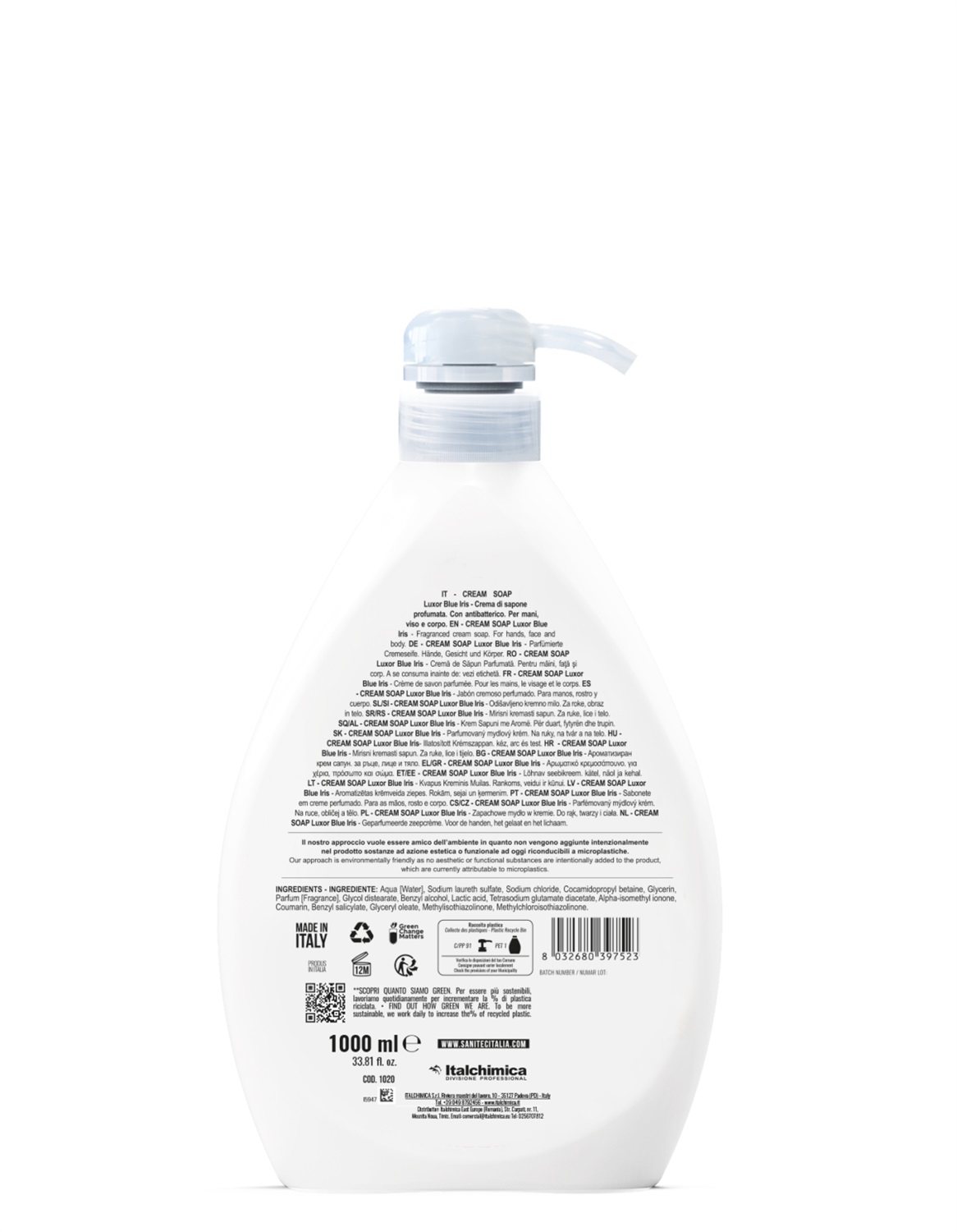 Sanitec Crema di Sapone Luxor Dispenser 1L - Dermatologicamente Testato, pH 5.5, con Glicerina e Antibatterico Naturale