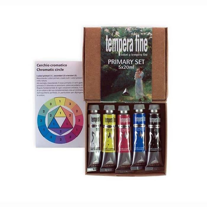 MAIMERI Tempera Fine Set Primari - 5 tubetti da 20 ml (colori primari, nero e bianco inclusi)