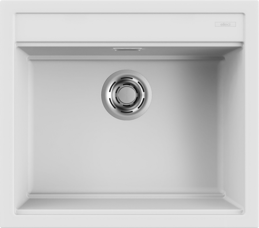 Elleci BEST 105 Lavello Cucina Montato su Piano Rettangolare in Keratek Bianco 1 Vasca 57x51 cm