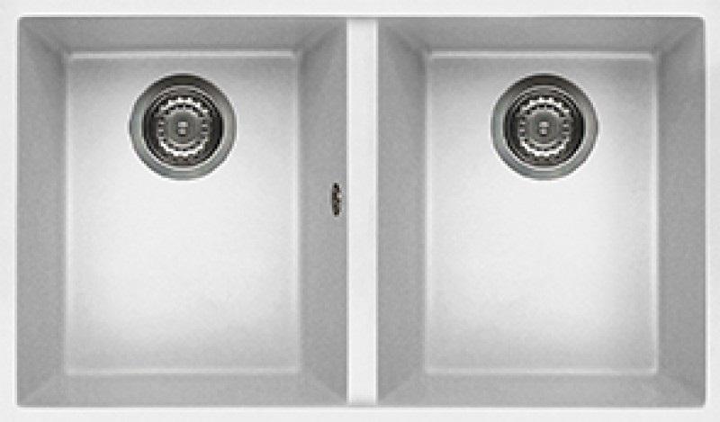 Elleci LGQ35068BSO Lavello Montato su Piano Rettangolare in Granitek Bianco con 2 Vasche e Sifone Salvaspazio