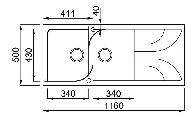 Elleci Ego 500 Lavello 2 Vasche 116x50 cm in Granitek Tortora con Gocciolatoio Reversibile