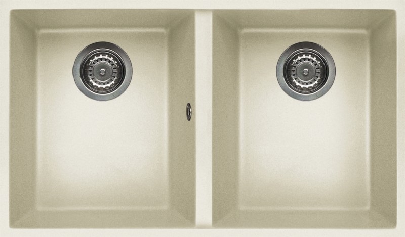 Elleci Quadra 350 G62 Lavello Montato su Piano Rettangolare in Granitek Bianco Antico con 2 Vasche