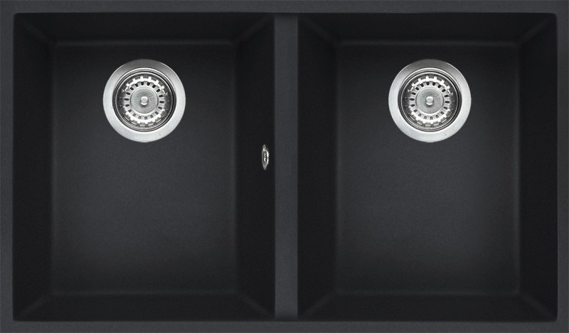 Elleci Quadra 350 Lavello Sottopiano Rettangolare in Granitek Antracite con 2 Vasche - Dimensioni 760 x 435 mm