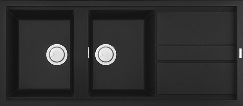 Elleci Best 500 LGB50040 Lavello da Incasso 2 Vasche con Gocciolatoio Reversibile in Granitek Nero 116 x 51 cm
