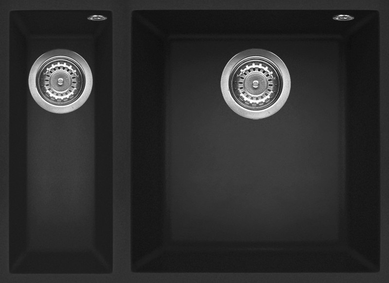 Elleci Quadra 150 Lavello Sottopiano 2 Vasche 56x44 cm in Granitek Nero - LGQ15040BSO
