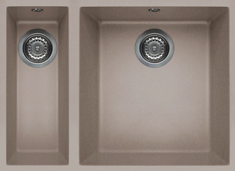 Elleci Lavello da Incasso Quadra 150 Sottotop 2 Vasche 56x44 cm Granitek Tortora con Sifone Salvaspazio