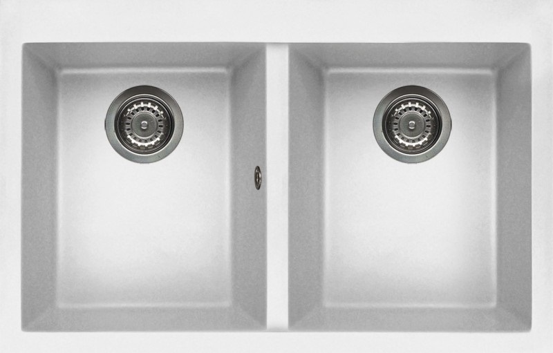 Elleci Quadra 350 Lavello da Incasso 2 Vasche 79x50 cm in Granitek Bianco con Sifone Salvaspazio e Accessori Inclusi