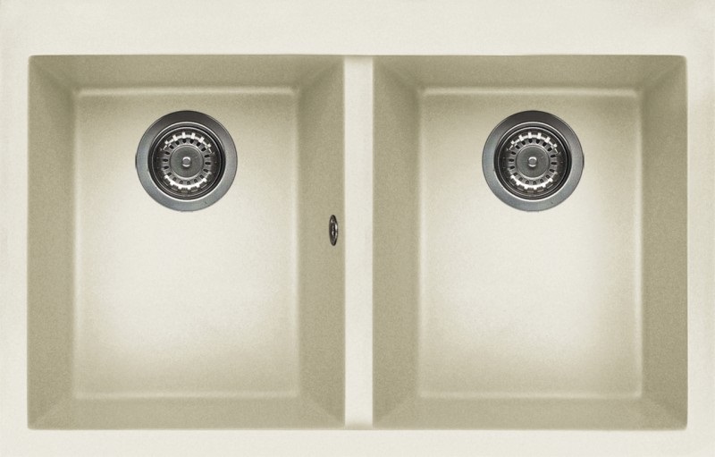 Elleci Quadra 350 Lavello Montato su Piano Rettangolare in Granitek Bianco Antico, 2 Vasche, 79x50 cm