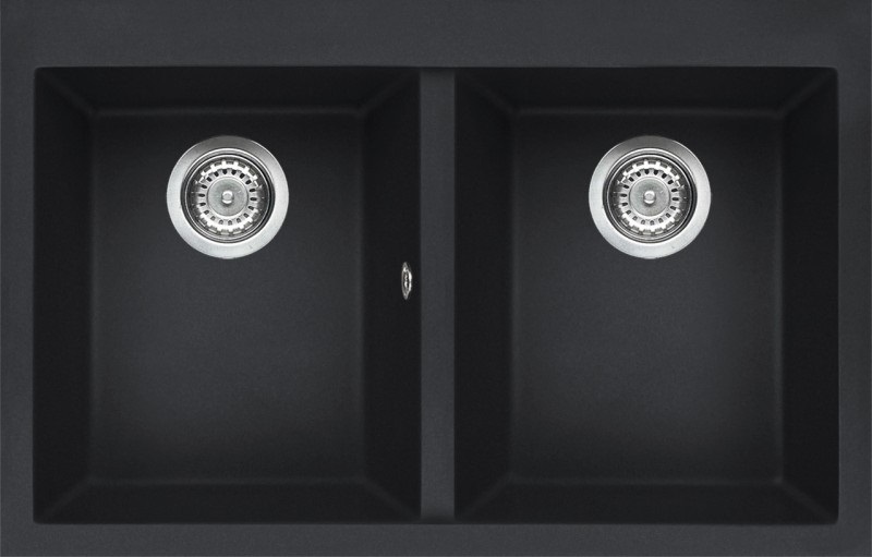 Elleci Quadra 350 Lavello montato su piano Rettangolare in Granitek Antracite, 2 Vasche, 79x50 cm