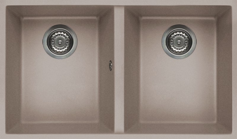 Elleci Quadra 350 Lavello Sottopiano Rettangolare in Granitek Tortora con 2 Vasche e Sifone Salvaspazio