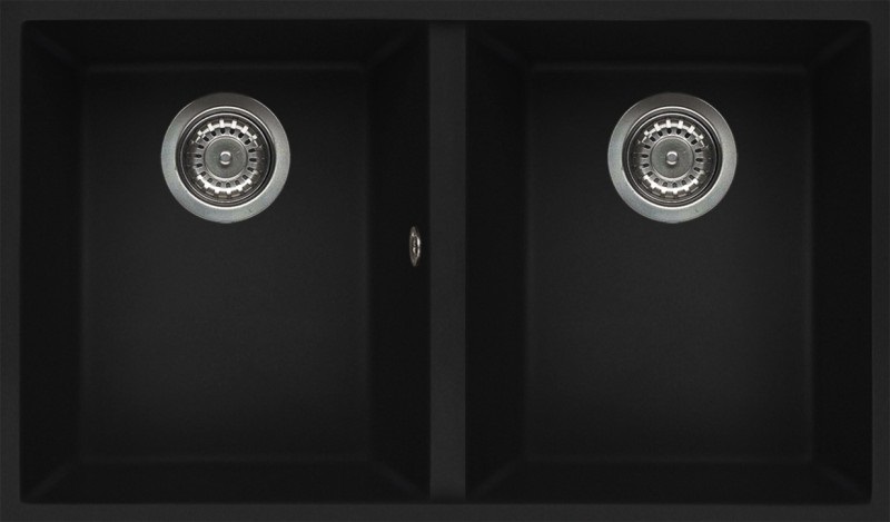 Elleci Quadra 350 Sottotop - Lavello Sottopiano Rettangolare in Granitek Nero, 2 Vasche, 760 x 435 mm