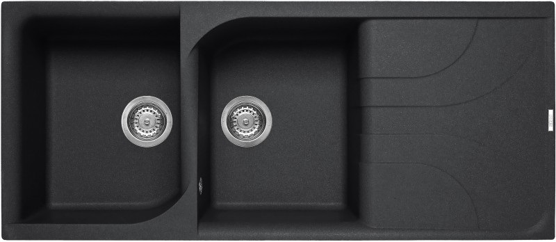 Elleci Ego 500 Lavello Montato su Piano Rettangolare in Granitek Antracite con 2 Vasche e Gocciolatoio Reversibile