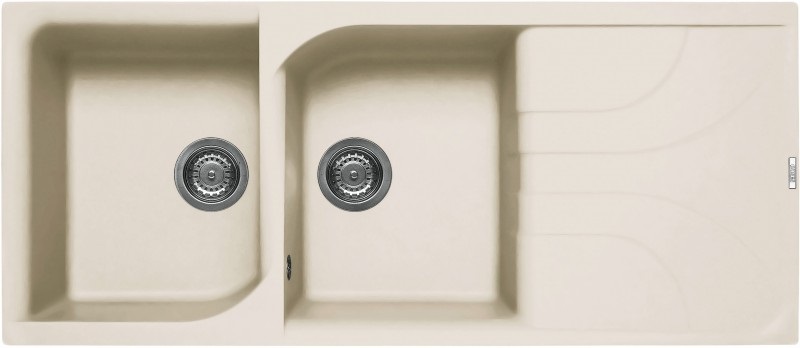 Elleci Ego 500 Lavello Incasso 2 Vasche 116 x 50 cm Granitek Bianco Antico con Gocciolatoio Reversibile