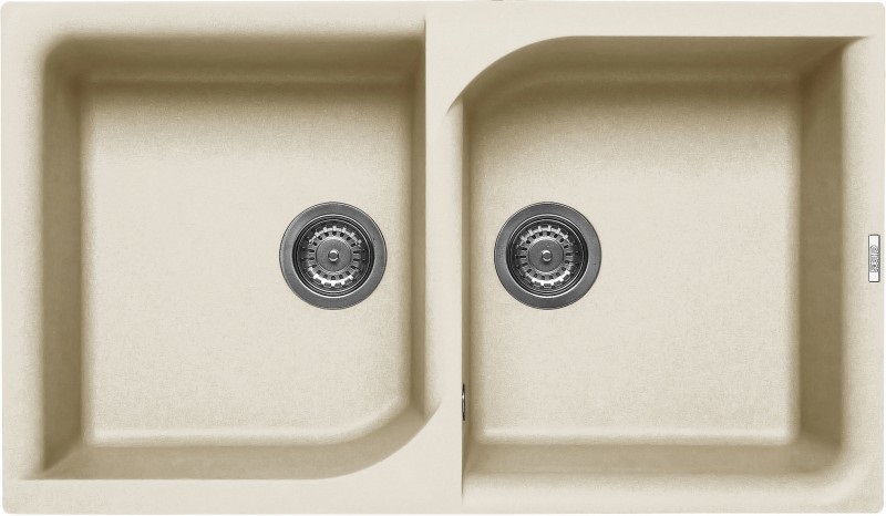 Elleci Ego 450 Lavello Montato su Piano Rettangolare in Granitek Bianco Antico, 2 Vasche, 86x50 cm