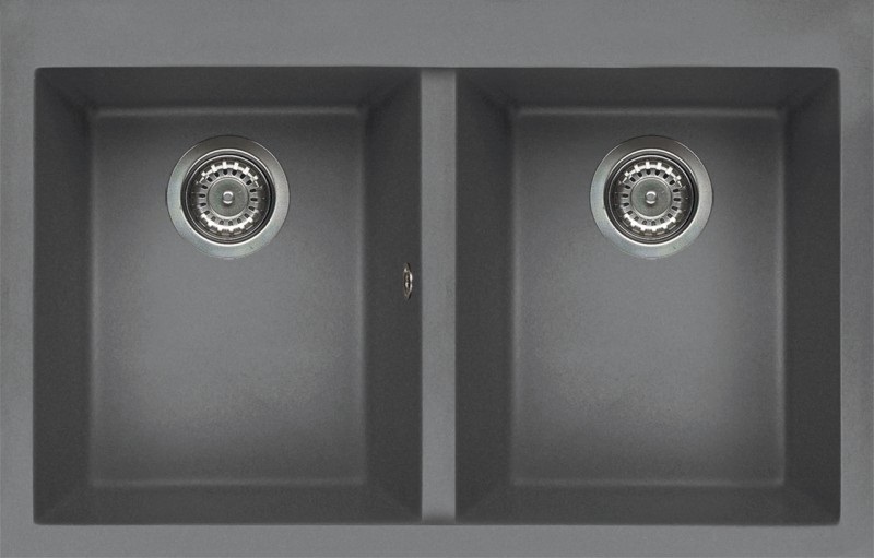 Elleci Quadra 350 Lavello Montato su Piano Rettangolare in Metaltek Titanium con 2 Vasche - LMQ35073