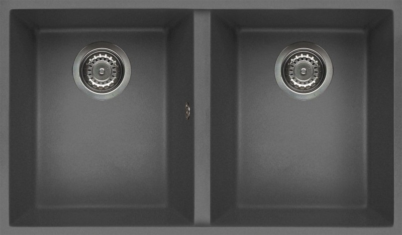 Elleci Quadra 350 M73 Lavello Sottopiano Rettangolare in Metaltek Titanio con 2 Vasche - 760x435 mm