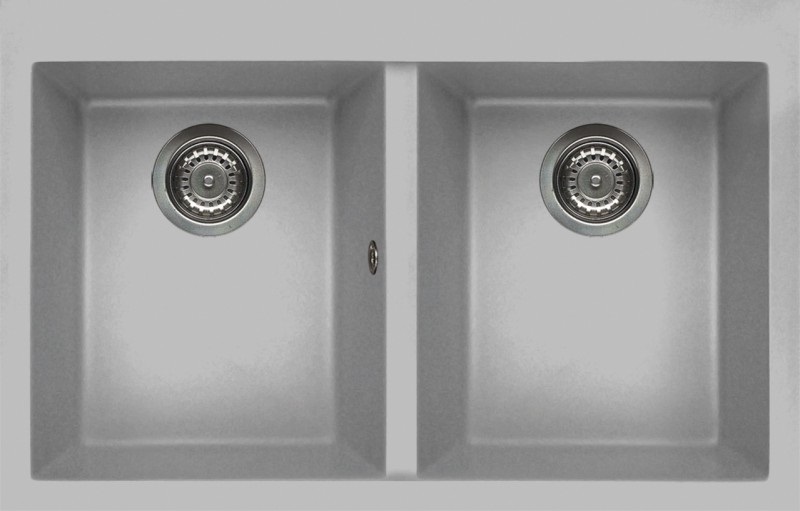 Elleci Quadra 350 M79 Lavello Montato su Piano Rettangolare in Metaltek Alluminio con 2 Vasche - Dimensioni 79x50 cm