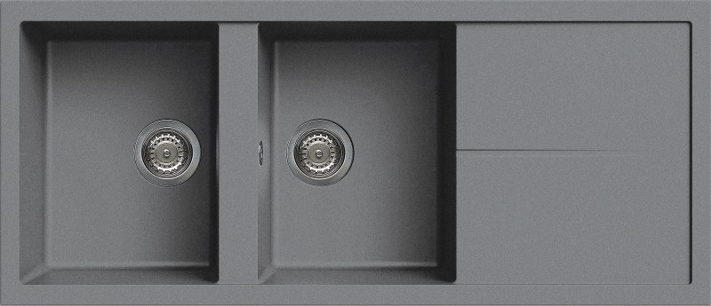 Elleci Unico 500 Lavello Incasso 2 Vasche 116 x 50 cm in Metaltek Titanium con Gocciolatoio Reversibile