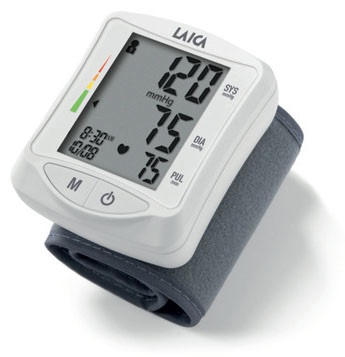 Laica BM1006 Misuratore di Pressione Sanguigna da Polso Automatico - Grigio e Bianco, Ampio Display LCD, 120 Memorie