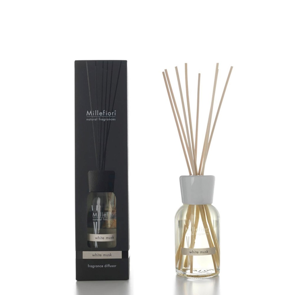 Millefiori Milano Diffusore a Bastoncino 100 ml White Musk - Fragranza con note di fiori bianchi, chiodi di garofano e anice stellato