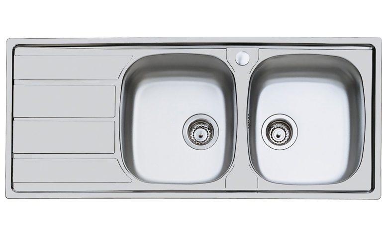 Foster Lavello S1000 116x50 cm, 2 Vasche a Sinistra, Acciaio Inox AISI 304 Finitura Spazzolato