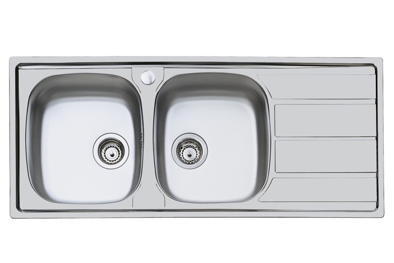 Foster Lavello S1000 116x50 cm, 2 Vasche a Sinistra con Gocciolatoio a Destra, Acciaio Inox Spazzolato, Cod. 1812162