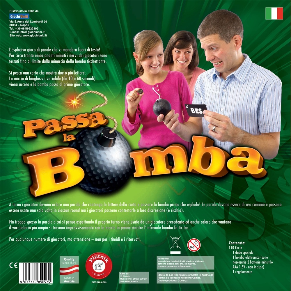 Giochi Uniti - Passa la Bomba, Gioco da Tavolo per 2 Giocatori, Edizione Italiana, 12 Anni, Party Game con 110 Carte